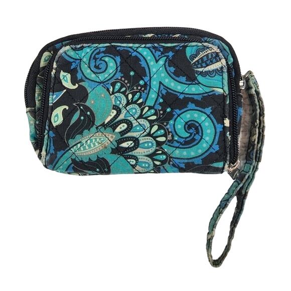 Vera Bradley Dark Blue Peacock Mini Zip Wristlet Wallet - Picture 1 of 6